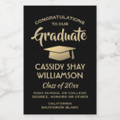 卒業パーティーおめでとうブラック金ゴールドミニ ワインラベル (シングルラベル)