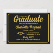 卒業パーティーおめでとうブラック金ゴールド写真 招待状 (裏面)