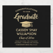 卒業パーティーおめでとうブラック&金ゴールド エレガント ビールラベル (シングルラベル)