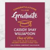 卒業パーティーおめでとうマルーンレッド金ゴールドイエロー ワインラベル (シングルラベル)