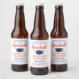 卒業パーティーおめでとうモダンオレンジとブルー ビールラベル