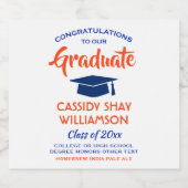 卒業パーティーおめでとうモダンオレンジとブルー ビールラベル (シングルラベル)