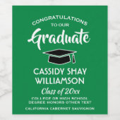 卒業パーティーおめでとうモダングリーンホワイトブラック ワインラベル (シングルラベル)
