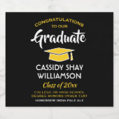 卒業パーティーおめでとうモダンブラック金ゴールド黄 ビールラベル (シングルラベル)