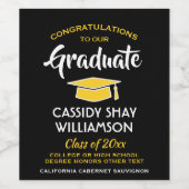 卒業パーティーおめでとうモダンブラック金ゴールド黄 ワインラベル (シングルラベル)