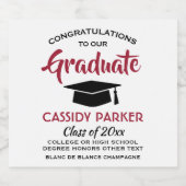 卒業パーティーおめでとうモダンレッドホワイト&ブラック スパークリングワインラベル (シングルラベル)