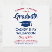 卒業パーティーおめでとうモダンレッドホワイト&ブルー ビールラベル (シングルラベル)