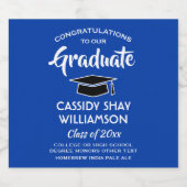 卒業パーティーおめでとうモダン王室のブルーホワイト ビールラベル (シングルラベル)