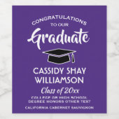 卒業パーティーおめでとうモダン紫と白 ワインラベル (シングルラベル)