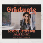 卒業パーティーおめでとう写真オレンジ スパークリングワインラベル (シングルラベル)