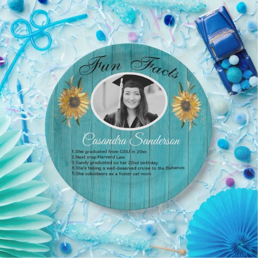 卒業パーティーおもしろいファクトひまわりティール(緑がかった色)ウッド ペーパープレート (パーティー)