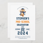 卒業パーティーかわいいテディベア 招待状 (正面/裏面)