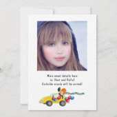 卒業パーティーで運転するシニア女性の写真 招待状 (裏面)