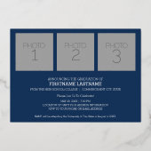 卒業パーティーと4枚の写真ネイビーと金ゴールド 箔招待状 (裏面)