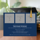 卒業パーティーと4枚の写真ネイビーと金ゴールド 箔招待状