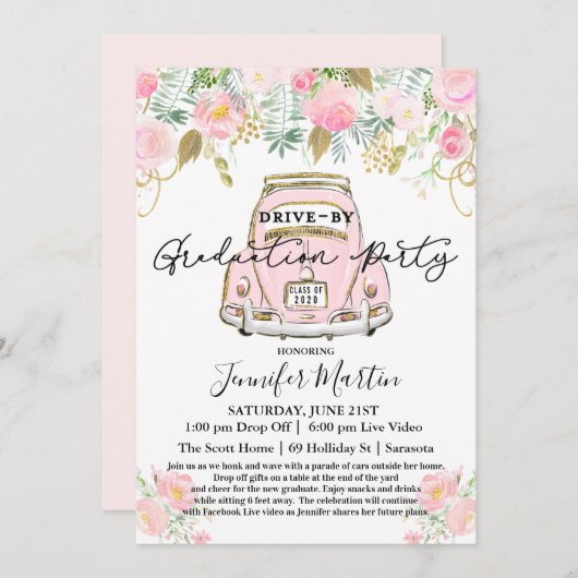 卒業パーティーによるドライブ仮想招待状 招待状 (正面/裏面)