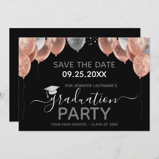 卒業パーティーのお知らせ 保存日付招待状 招待状 (正面/裏面)