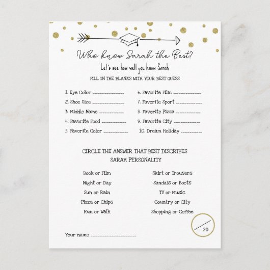 卒業パーティーのゲーム，大学院のゲームを知る， ポストカード (正面)