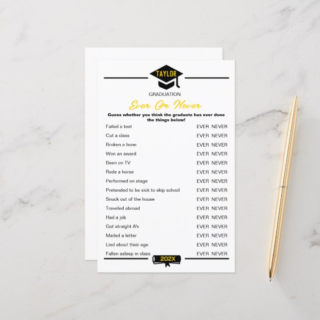 卒業パーティーのゲーム – 常に、または決して (正面/裏面インサイチュ)