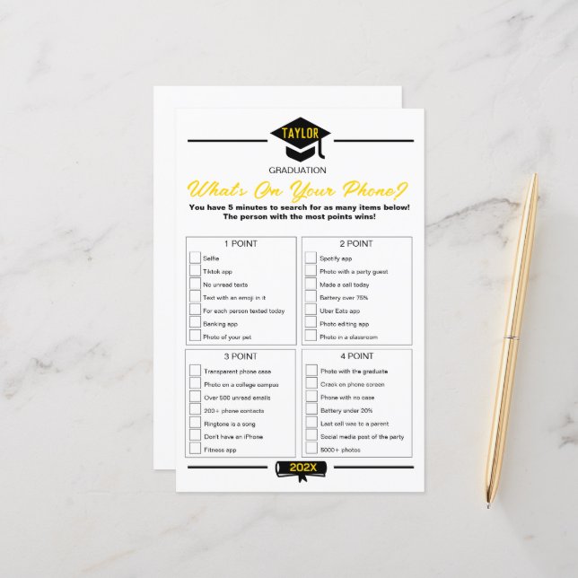 卒業パーティーのゲーム – 電話の内容 (正面/裏面インサイチュ)