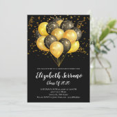 卒業パーティーのゴールド＆ブラック風船＆コンフェッティ 招待状 (スタンド正面)