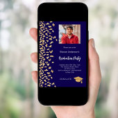 卒業パーティーのダークブルーの金ゴールド紙吹雪写真 招待状