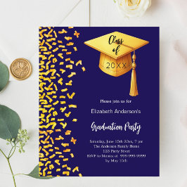 卒業パーティーのダークブルー金ゴールド招待