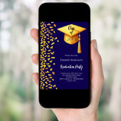 卒業パーティーのダークブルー金ゴールド紙吹雪 招待状