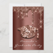 卒業パーティーのドリップ ローズゴールド キャップ 3D エフェクト ブロンズ 招待状 (裏面)