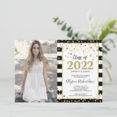 卒業パーティーのバラ金ゴールド白黒写真招待 招待状 (スタンド正面)