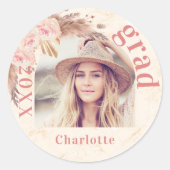 卒業パーティーのパンパスグラス赤面花模様写真 ラウンドシール (正面)