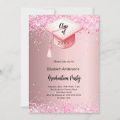 卒業パーティーのピンクの飾り付けの女の子 招待状 (正面)