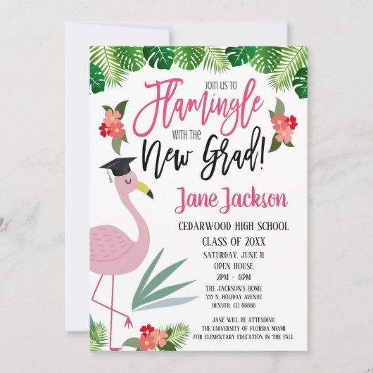 卒業パーティーのフラミンゴとミングル 招待状 (正面)