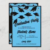 卒業パーティーのブラックキャップズインザエアライトブルー 招待状 (正面/裏面)