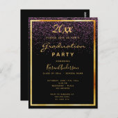 卒業パーティーのブラックグラム金ゴールド招待 ポストカード (正面/裏面)