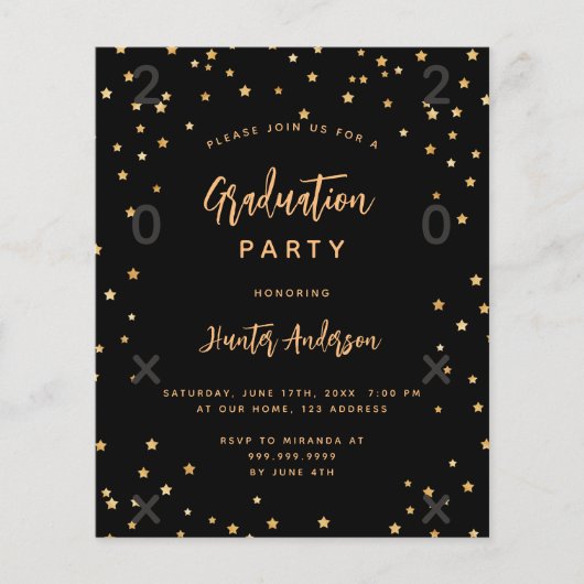 卒業パーティーのブラックスター年予算の招待状 チラシ (正面)