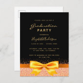 卒業パーティーのブラック金ゴールドボウの招待状 ポストカード (正面/裏面)