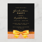 卒業パーティーのブラック金ゴールドボウの招待状 ポストカード (正面)