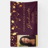 卒業パーティーのブルゴーニュ金ゴールドの星写真2025 横断幕 (縦)