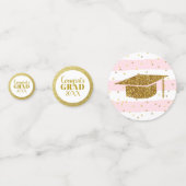 卒業パーティーの写真の金ゴールドのグリッターのピンクのテーブル コンフェッティ (正面)