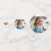 卒業パーティーの写真の金ゴールドのグリッターのピンクのテーブル コンフェッティ (裏面)