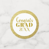 卒業パーティーの写真の金ゴールドのグリッターのピンクのテーブル コンフェッティ (スモール正面)