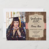 卒業パーティーの写真赤ギンガムBBQバーラップグラッド 招待状 (正面)