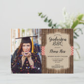 卒業パーティーの写真 赤いギンガムチェックのBBQ用麻布 招待状 (スタンド正面)