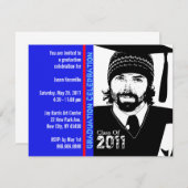 卒業パーティーの招待状おもしろいの漫画の帽子のガウン 招待状 (正面/裏面)