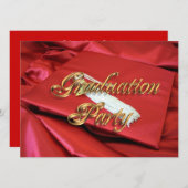 卒業パーティーの招待状の赤と金ゴールド 招待状 (正面/裏面)