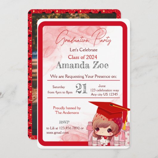 卒業パーティーの招待状/お知らせ 招待状 (正面/裏面)
