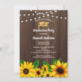 卒業パーティーの招待状。ひまわり素朴な木 招待状 (正面)