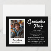 卒業パーティーの招待状 黒 シンプル フォト 招待状 (正面/裏面)