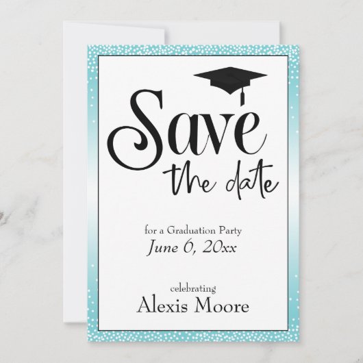 卒業パーティーの日付の保存，ターコイズ 招待状 (正面)
